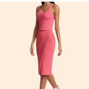 Jonathan Simkhai Fitted Ribbed Faux Wrap Skirt & Crop Tank Set Camellia Pink XS